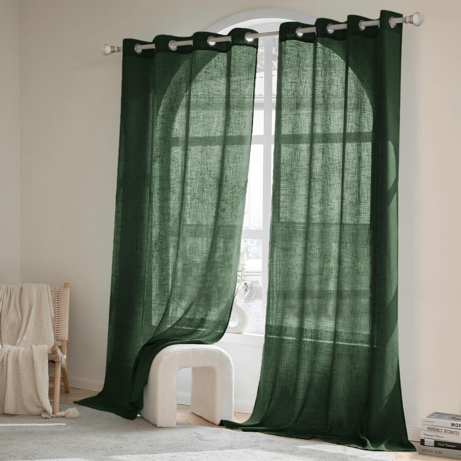 Lot 2 Rideaux Voilage Lin Translucide à Œillets 140x245 Cm Blé - Voilage Moderne Chambre Salon