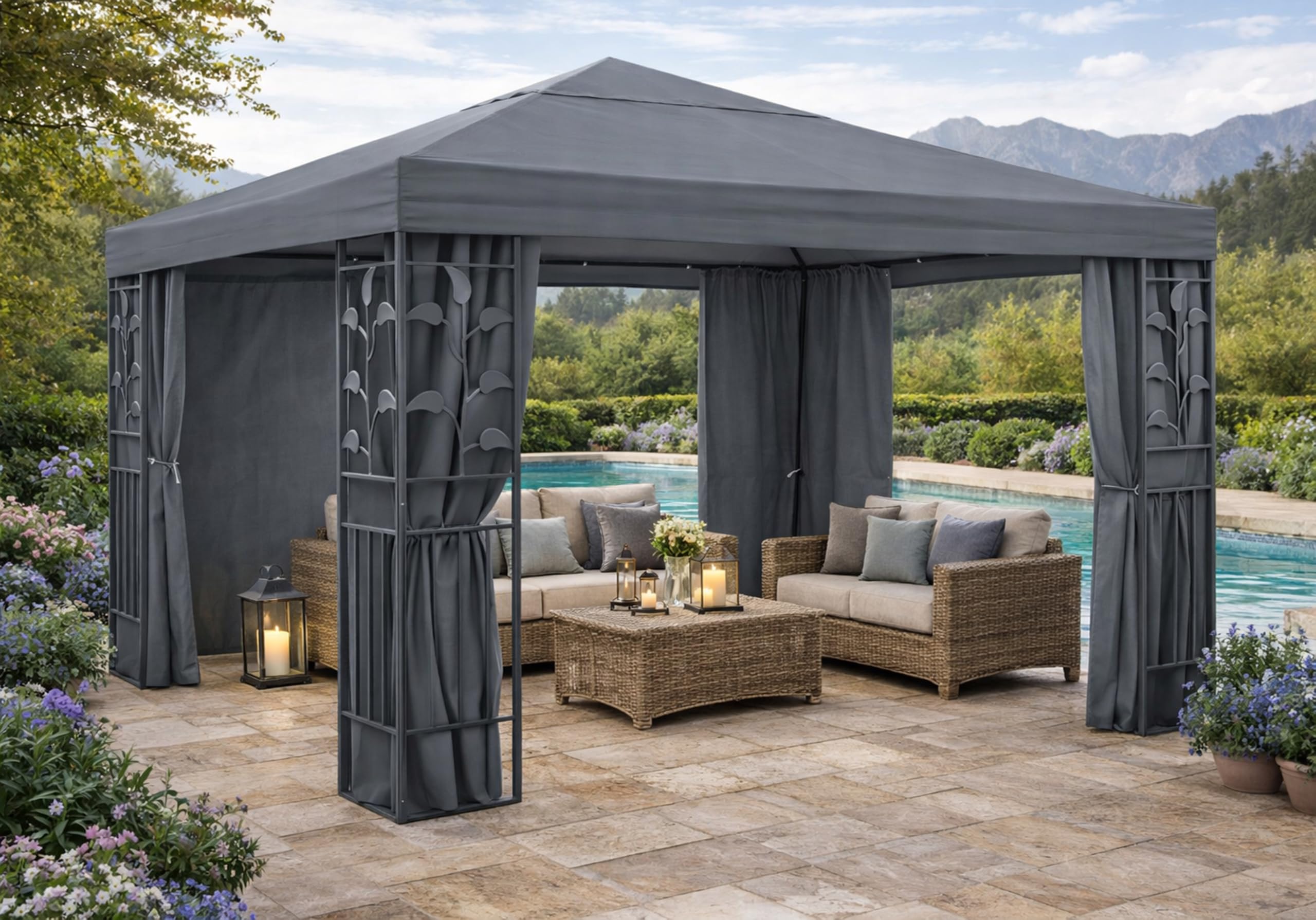Quick Star 2 Panneaux latéraux avec Fermeture éclair 300x195cm pour Gazebo 3x3m Pavilion Sidewall Anthracite RAL 7012