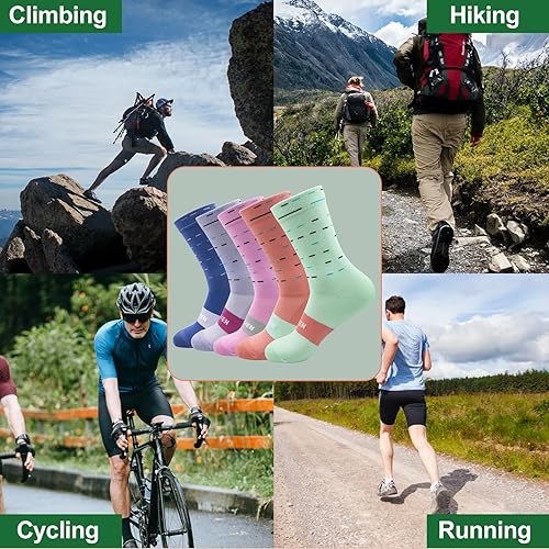 Miniatura 7 de Calcetines de compresión atléticos para correr, para hombre y mujer, senderismo, equitación, ciclismo, entrenamiento, escalada, deportes, 5 pares