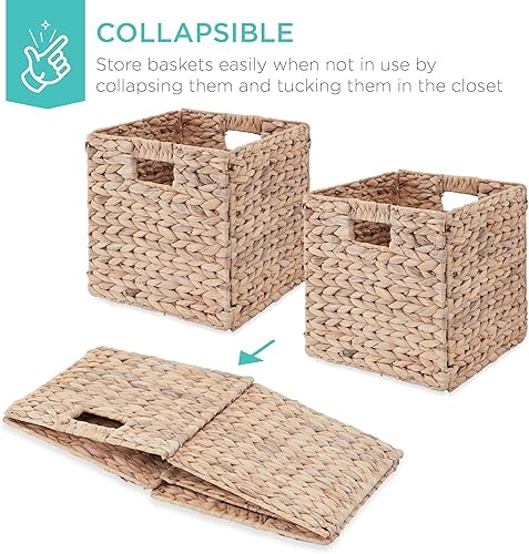 Miniatura 3 de Best Choice Products Cestas de jacinto de 10.5 x 10.5 pulgadas, juego rústico de 5 organizadores de almacenamiento plegables multiusos, bolsas de