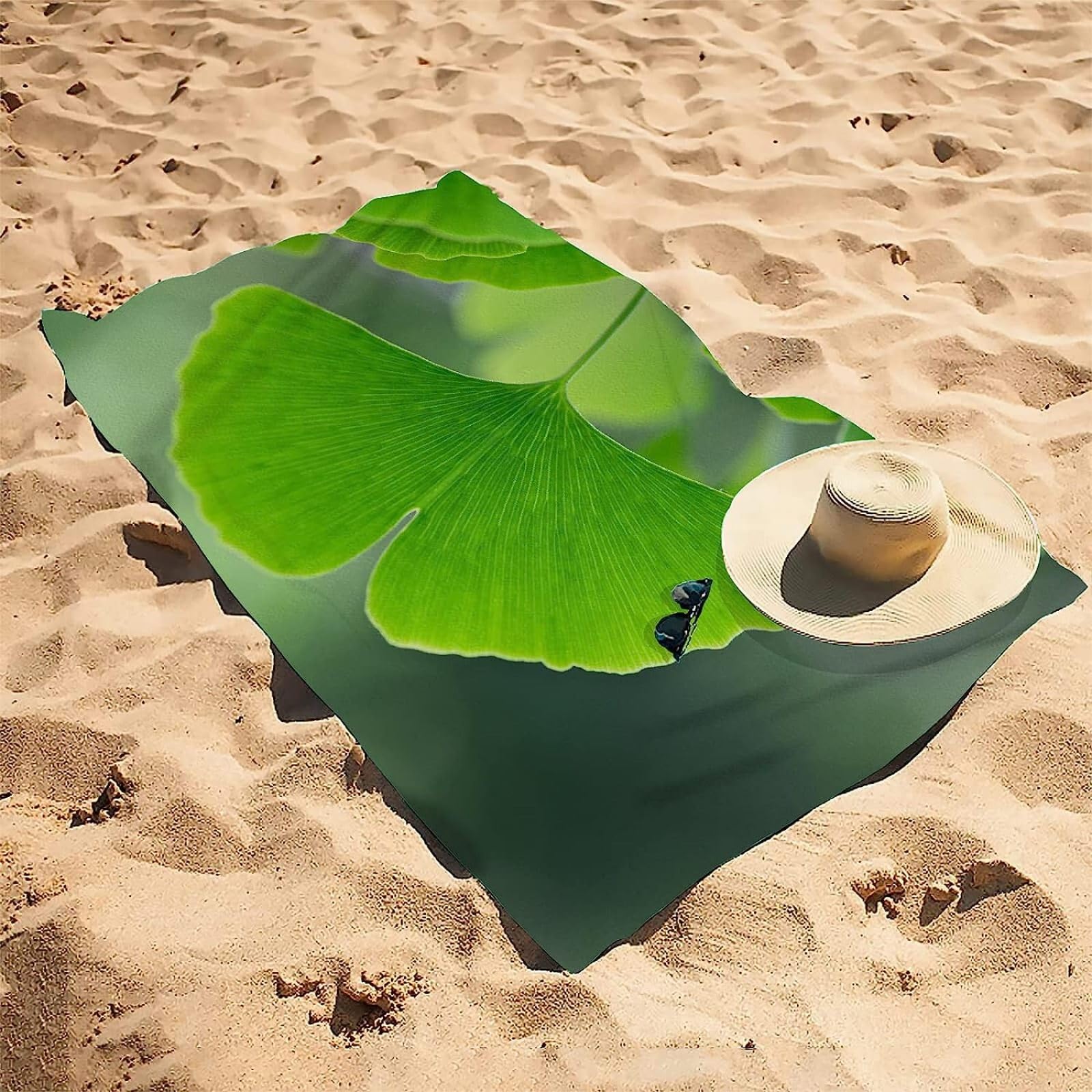 Mikrofaser Strandtuch Ginkgo Biloba Strandhandtuch groß 200x200, Pflanzen Badetuch Strandlaken Handtuch Sandfreie Schnell Trocknende Leichtes Saunatuch, reisehandtuch, Sporthandtuch