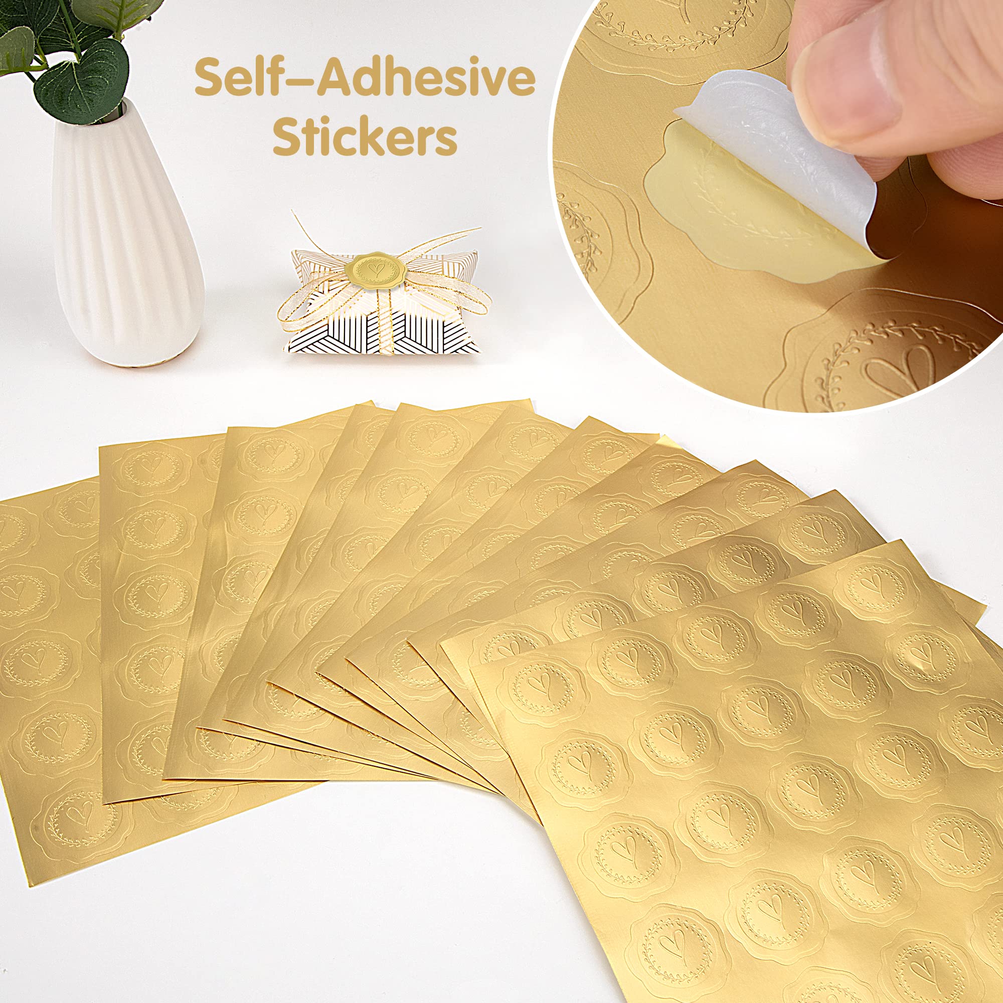100/200 Stuks Goud Reliëf Hart Sticker Envelop