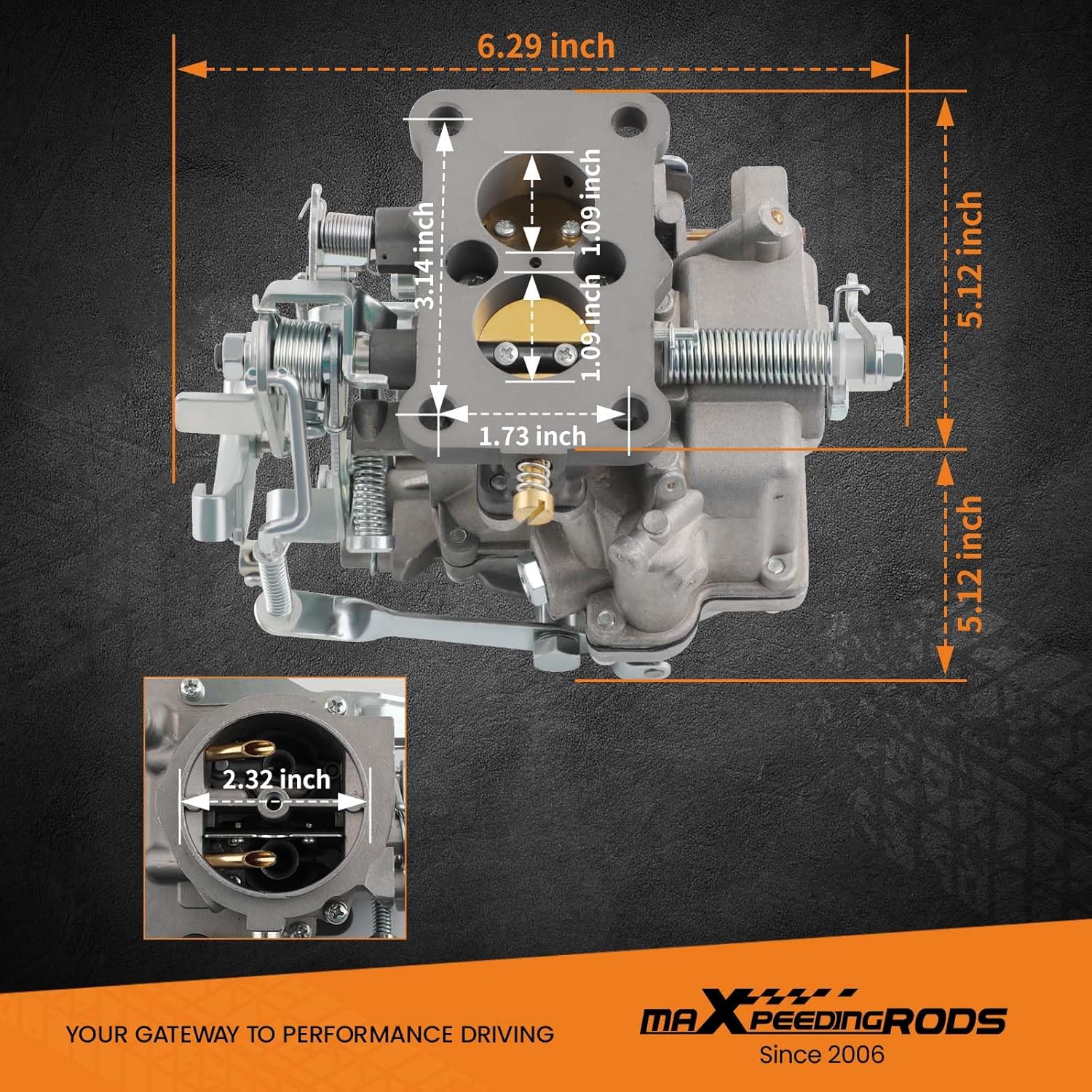 Diagram showing carburetor dimensions