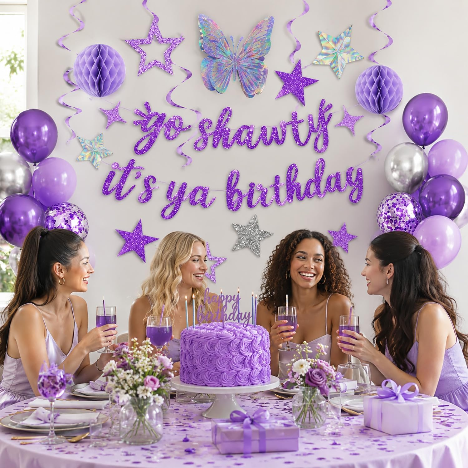 Lavender Go Shawty Its Your Birthday Banner, Purple Birthday Decorations image 4