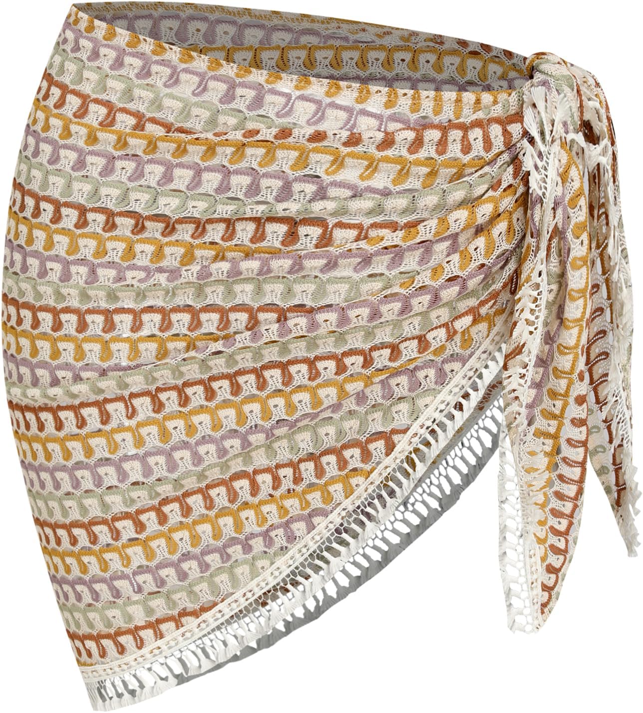 ZAFUL Womens Crochet Cover Up Mini Skirts Knit Fishnet See Through Tie Side Beach Wrap Bathing Suit Coverups