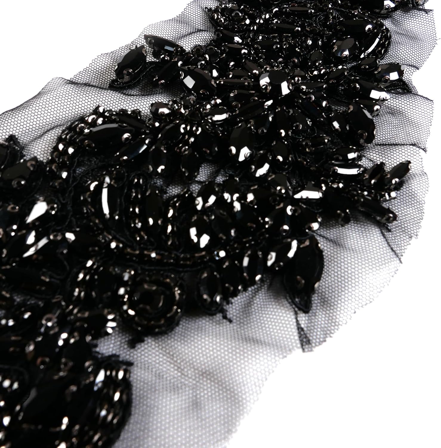 Luxury Look Shiny Rhinestone Pair Applique Patch in Gold Silver champgane AB Color for Prom Dress Belt Arts Crafts Sewing decorat (Black)