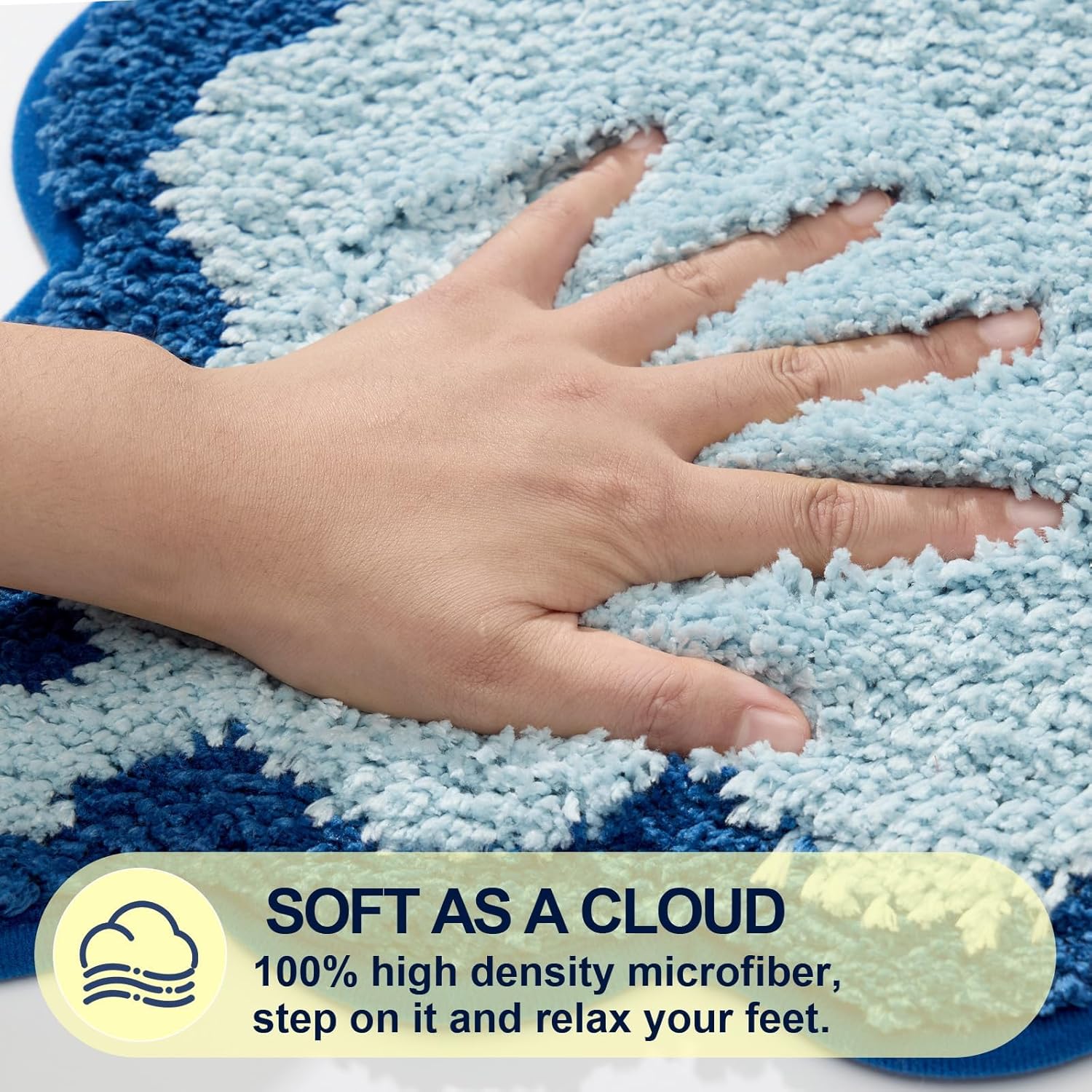 ORTIGIA Long Cute Scalloped Bathroom Rugs Runner, Fun Blue Plush Microfiber Scallop Bath Mats Non Slip Washable Quick Dry Absorbent, Rug Carpet for Bathtub Sink Laundry Room Bedroom, 17x47 - Image 4