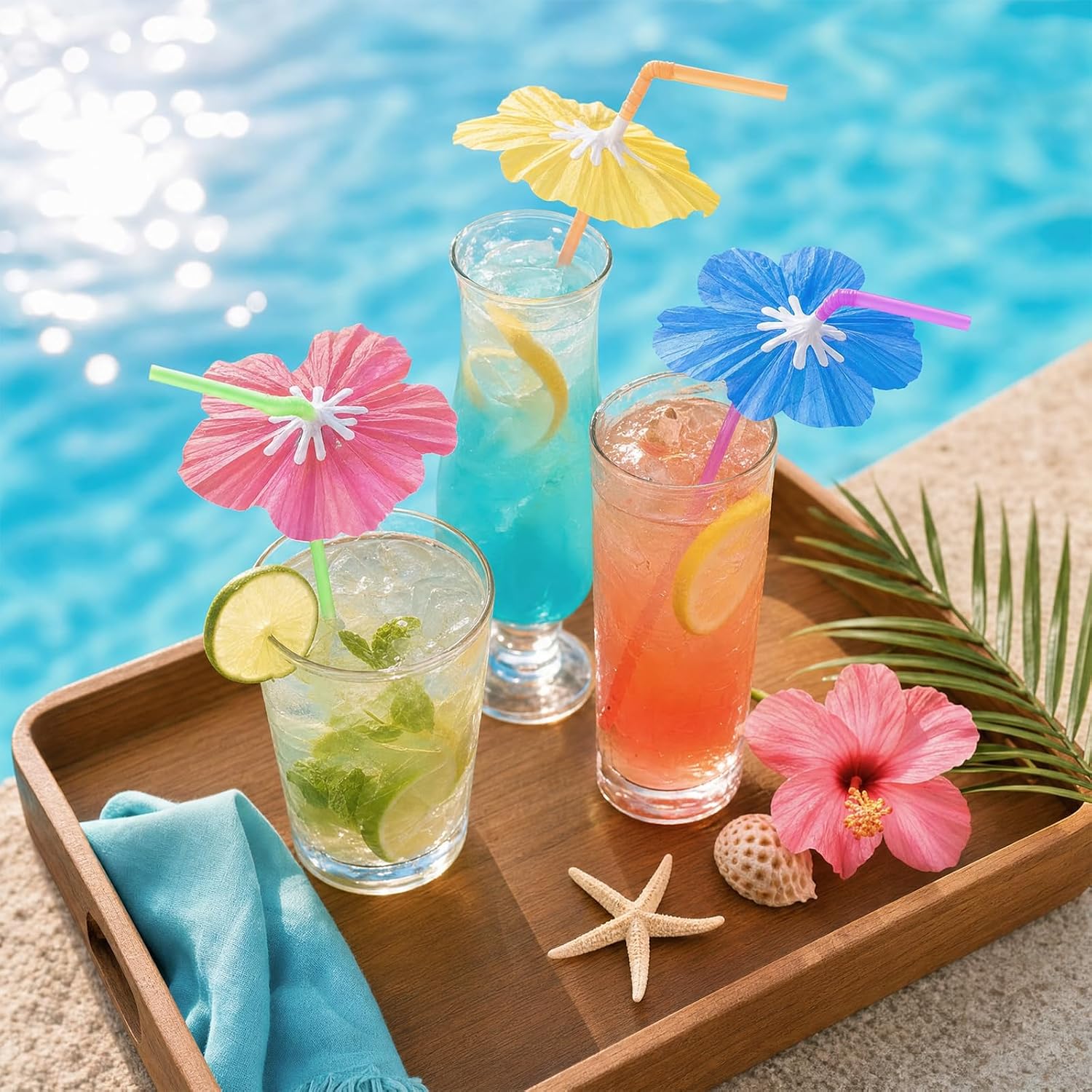 50 PCS Umbrella Drink Straws, Tropical Parasol Straws - Colorful for Tiki Hawaiian Party Cocktails Summer Beverages