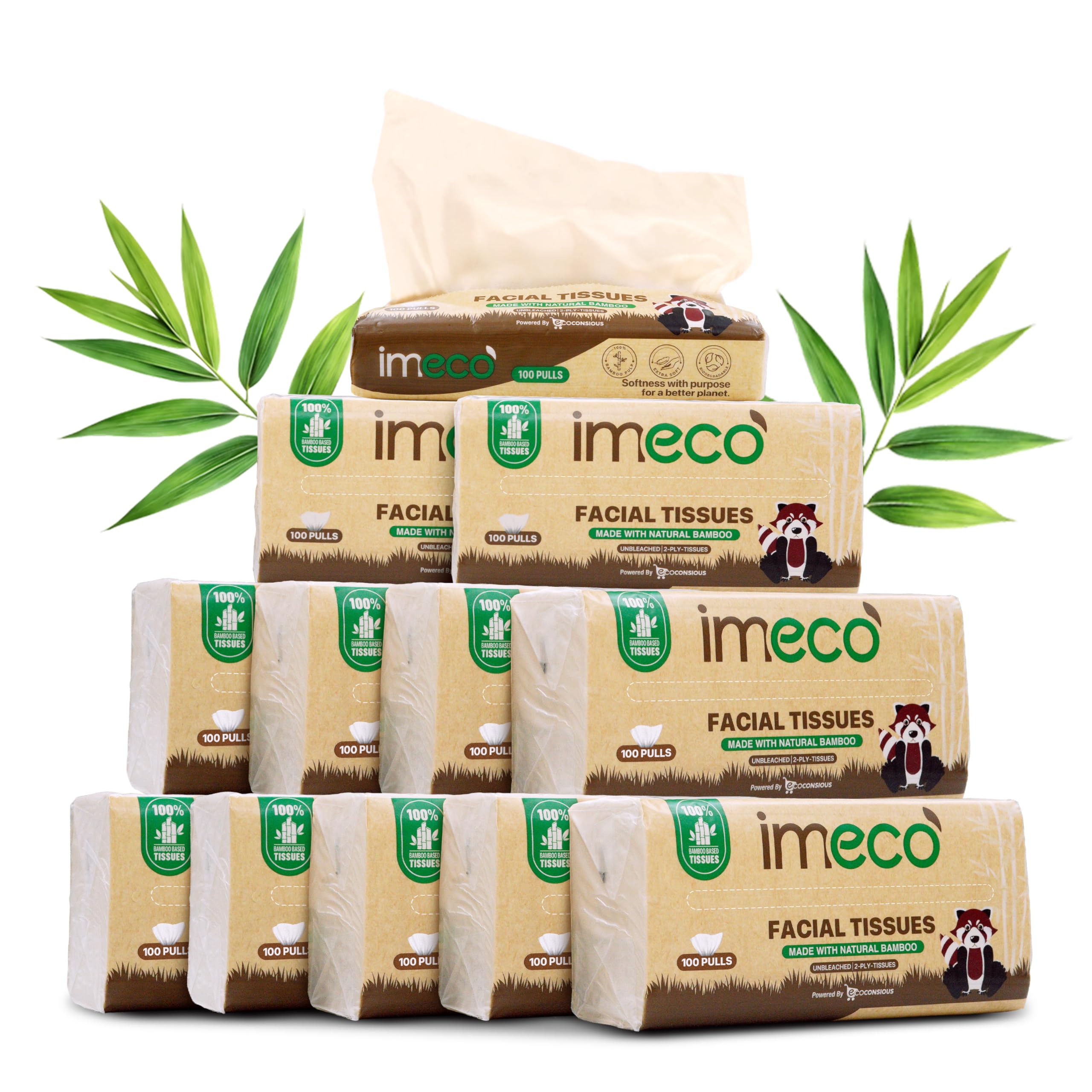 IMECO Bamboo Facial Tissue Papers -100 Pulls (Pack of 12), 1200 Pulls - 2 Ply, Premium, Soft, Biodegradable & Skin Safe, 100% Natural and Ecofriendly, Soft tissue pack-image-28