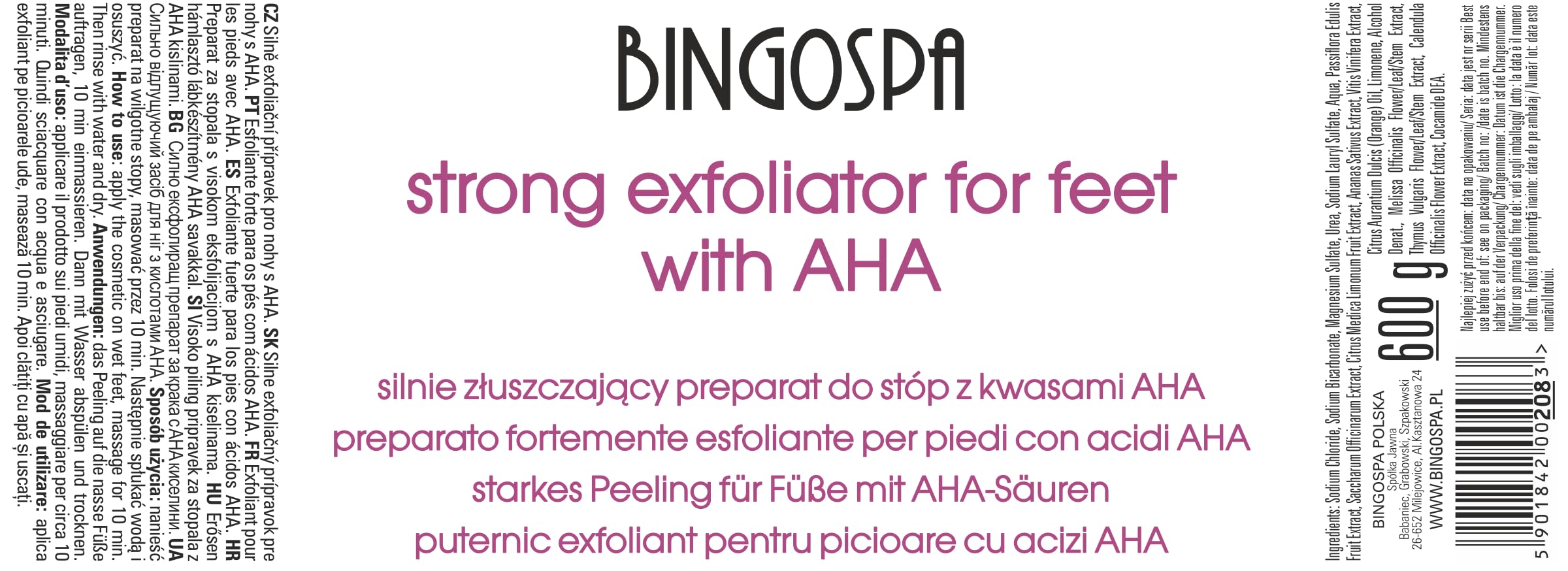 Preparazione per piedi fortemente esfoliante con acidi AHA 600g BINGOSPA