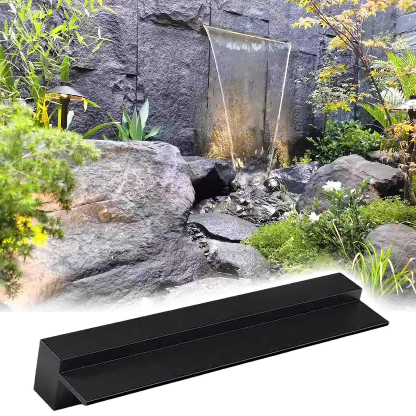 Cascata commerciale Spillway Detive 106,7 cm Caratteristiche dell'acqua per cortile fontana stagno attrezzature decorazione patio – ideale per cascate all'aperto finitura nera