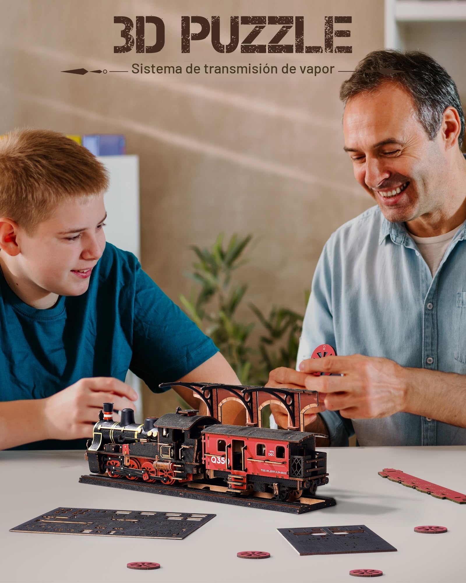 ROBOTIME Maquetas para Construir Tren de Vapor, Puzzle 3D Madera para Montar Manualidades, Regalos para Adultos y Niños