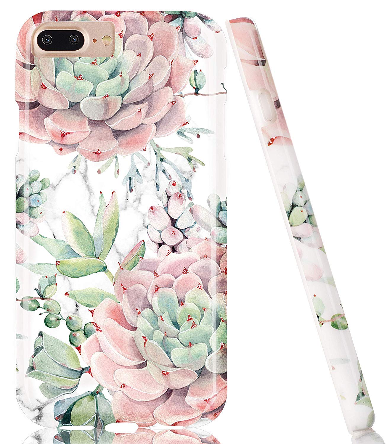 DOUJIAZ Bling Glitter Sparkle Marble Design Bumper TPU Soft Rubber Silicone Phone Case Compatible with iPhone 7 Plus/8 Plus/6 Plus/6S Plus(Succulents)