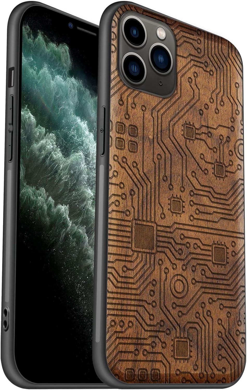 Carveit Wood Case for iPhone 11 Pro Max Case [Natural Wood & Black Soft TPU] Shockproof Protective Cover Unique Wooden Phone Protector Compatible with 11 Pro Max (Motherboard-Walnut)