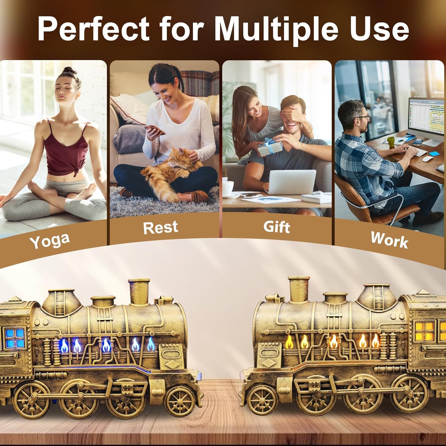 R Runilex Train Humidifier,Retro Train Diffuser 300ml, Aromatherapy Diffuser Cool Mist Aromatherapy with 2 Light 2 Mist Mode Auto Shut-Off, Remote cantrol humidifier for Office Home(Retro Train) 3