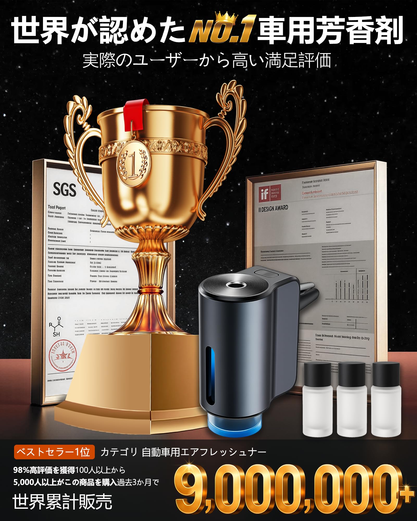 2026年新登場 車 芳香剤 吹き出し口 クリップ式 車 消臭 車載アロマディフューザー 10ml×3本（ ホワイトムスク） 自動ON/OFF Type-C充電式 超音波ミスト 静音設計 3色アンビエントライト アルミ合金ボディ フランス生まれの天然の香り 除臭・リラックス・消臭効果も CFK 3Z - 3