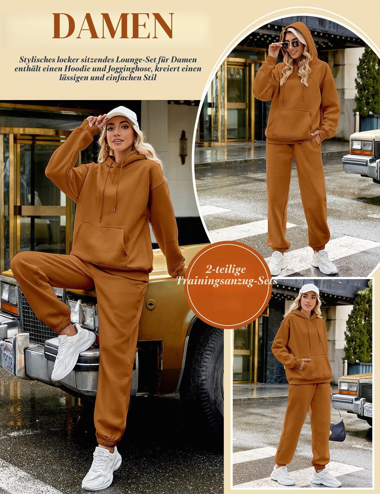 Yuson Girl Damen Jogginganzug Fleece Hausanzug Zweiteiler Outfit, 2 Teilig Jogger Trainingsanzug mit Hoodie und Jogginghose, Baumwolle Freizeitanzug Tracksuit Warm Sportkleidung Set