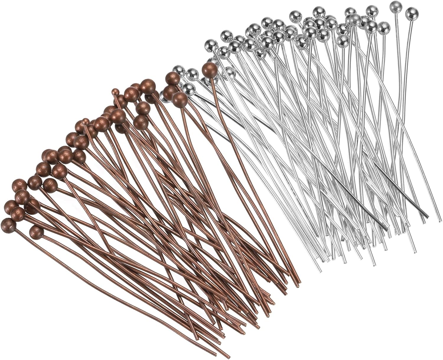 MECCANIXITY 200Pcs Plated Ball Head Pins Jewelry Making 24 Gauge 50mm Wire Head Pins Brass Ball Head Pins End Head Pins for DIY Craft Necklaces Bracelets Earrings, Silver and Gold
