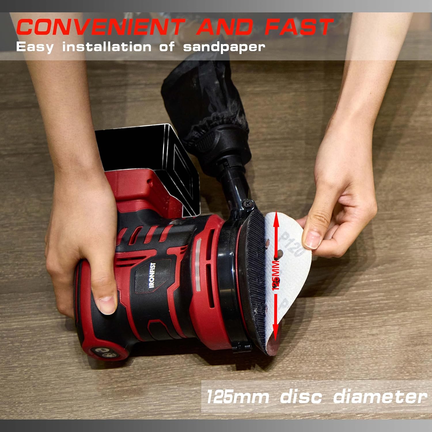 IRONFIST Orbital Sander Compatible with Milwaukee M18 Battery, 5” Brushelss Electric Random Palm Sander 21000RPM with Dust Collector for Sanding, Polishing, Waxing (Battery Not Include) - Image 4
