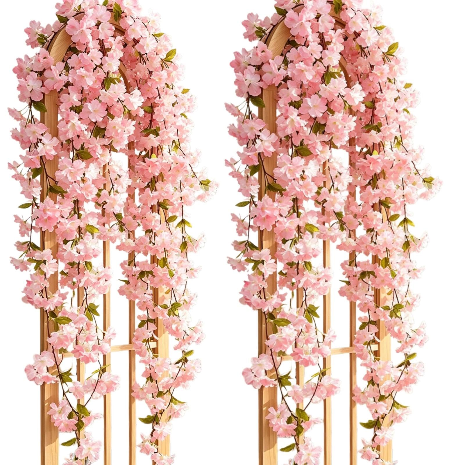 HUANYO Artificial Flowers Vine 3 Packs – 2.2m Each Fake Faux Silk Flower Garland for Outdoor Garden Fence Wall Home Decoration (Total 270 Flowers) (pink)