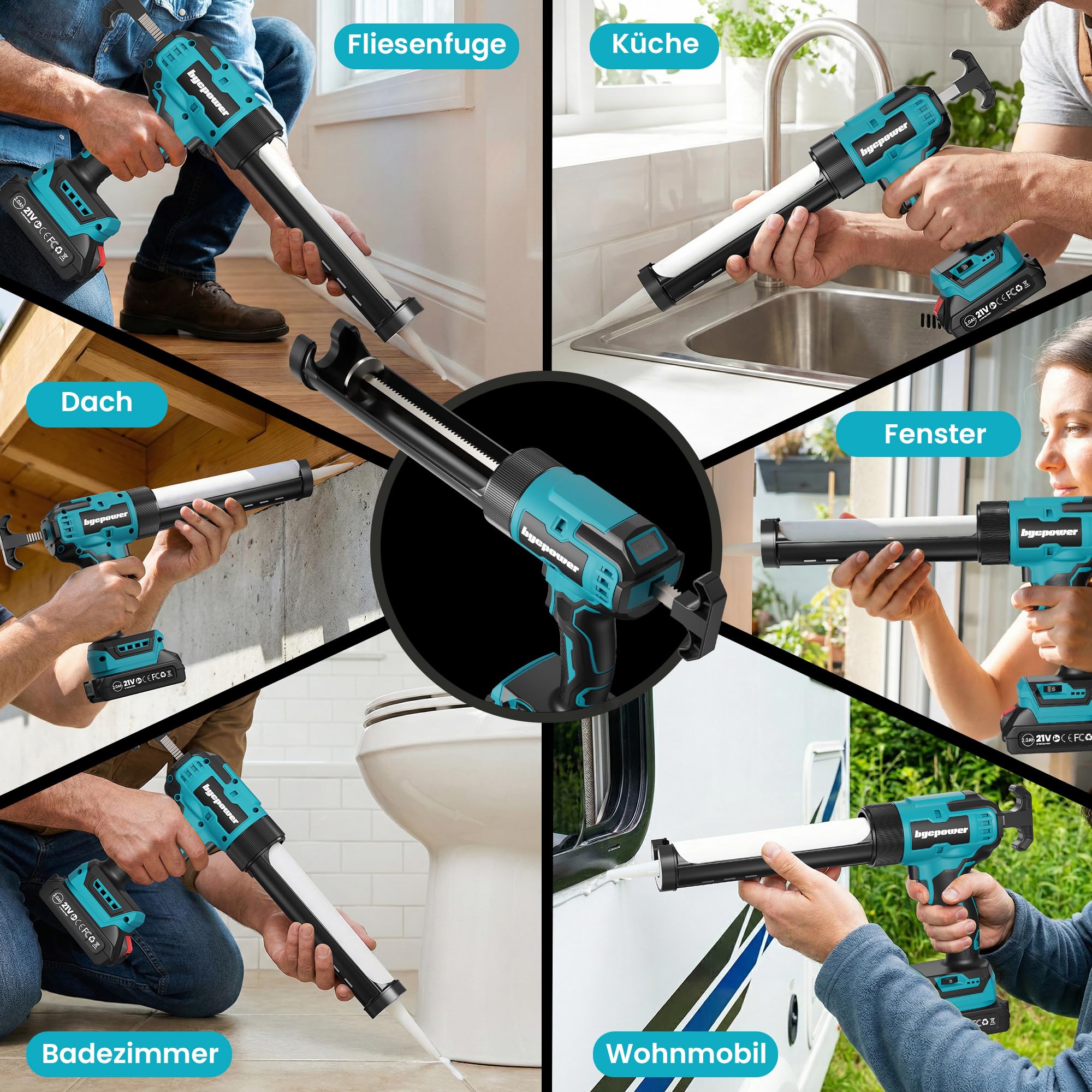 Akku-kartuschenpresse kompatibel mit Makita LXT-18V, 2x2000mAh Akkus, 6 Geschwindigkeiten, Max 1100Lb, LED-Licht, für 300ml Kartuschen