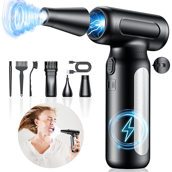 Electric Compressed Air Duster - 32,0000 RPM Rechargeable Cordless Air Blower for PC, Computer Keyboard Cleaning Kit - Mini Battery Powered Air Duster for Electronics, Car, Home - Replaces Air Cans