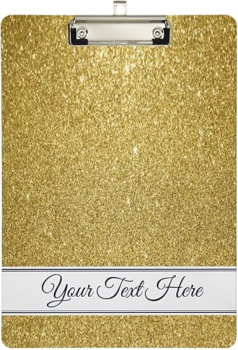Miniatura 2 de Portapapeles con purpurina amarilla dorada personalizada con clip de metal dorado de perfil bajo para colgar, tableros de clip personalizados para