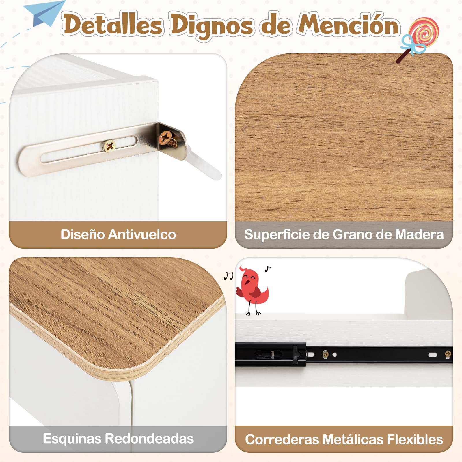 GOPLUS Escritorio Infantil con Estante, Mesa de Escritura con Tablero de Corcho y 2 Cajones, Estación de Carga y Estantes Ajustable en 5 Niveles, Escritorio Multifuncional para Estudiante de 8-12 Años