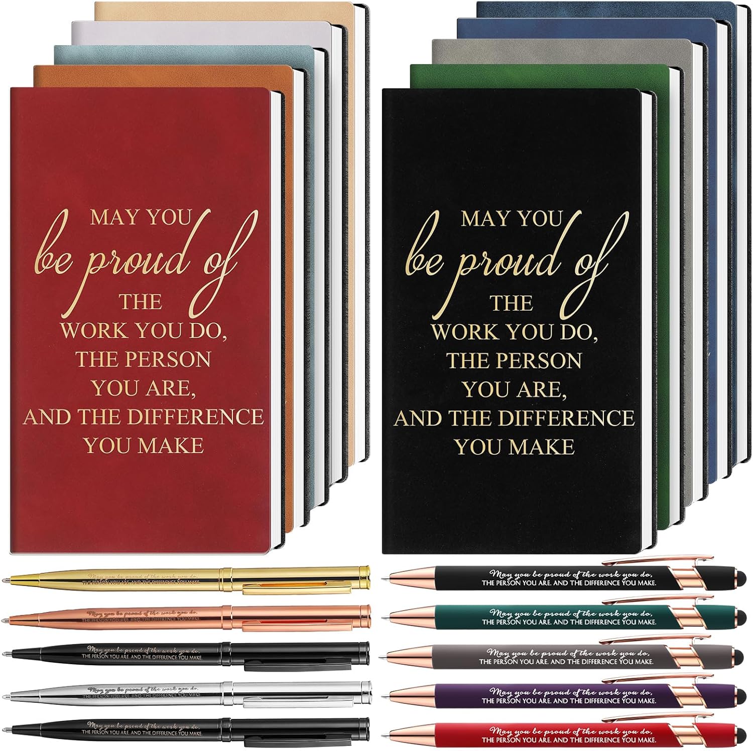 Ireer 10 Sets Employee Appreciation Gifts A6 PU Leather Notebooks with Pens Thank You Inspirational Journal Gift for Coworker Team Teacher Office Staff(May You Be Proud,Classic)