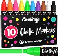 Vista 6 de Chalkola Marcadores de ventana – 0.591 in Jumbo – Punta 3 en 1 con tinta de 0.99 oz – Paquete de 10 bolígrafos de tiza neón – Amados por profesores