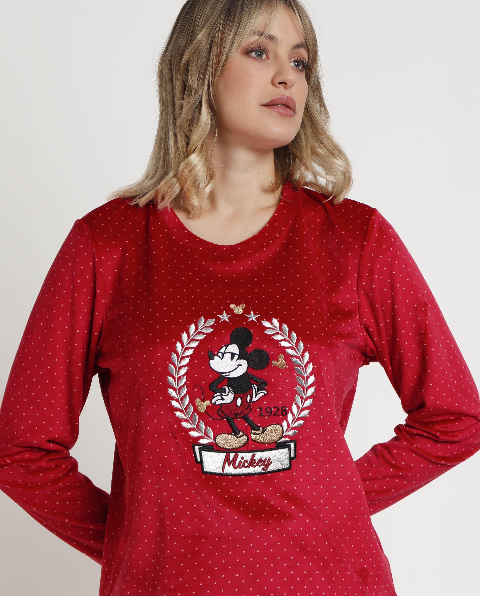 Disney Pijama Manga Larga Velvet King Mickey para Mujer