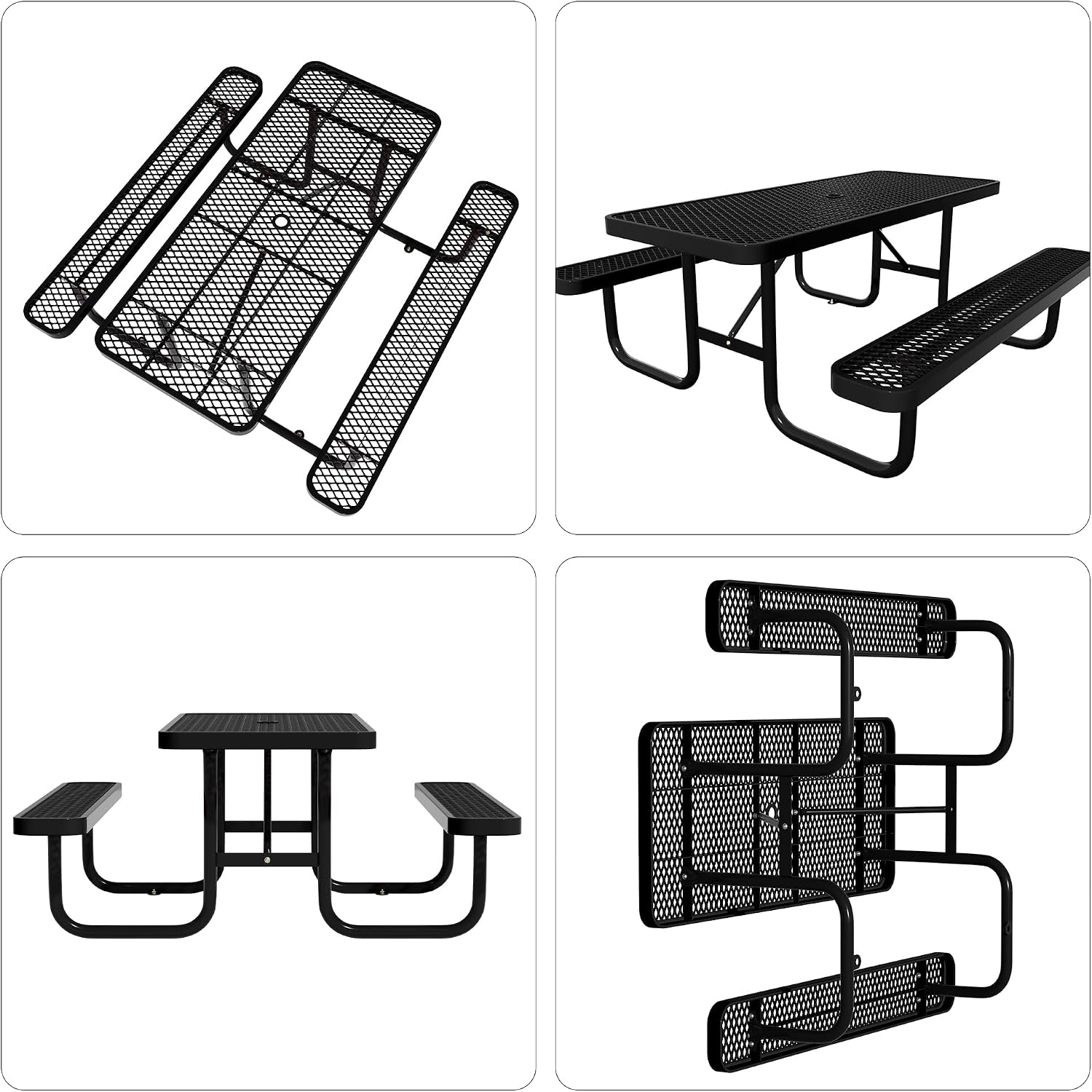 6 FT Metal Picnic Tables for Outside, Outdoor Coated Steel Heavy Duty Commercial Picnic Table with Benches, Patio Table Rectangular Furniture Set for Garden, Lawn, Shops, Parks