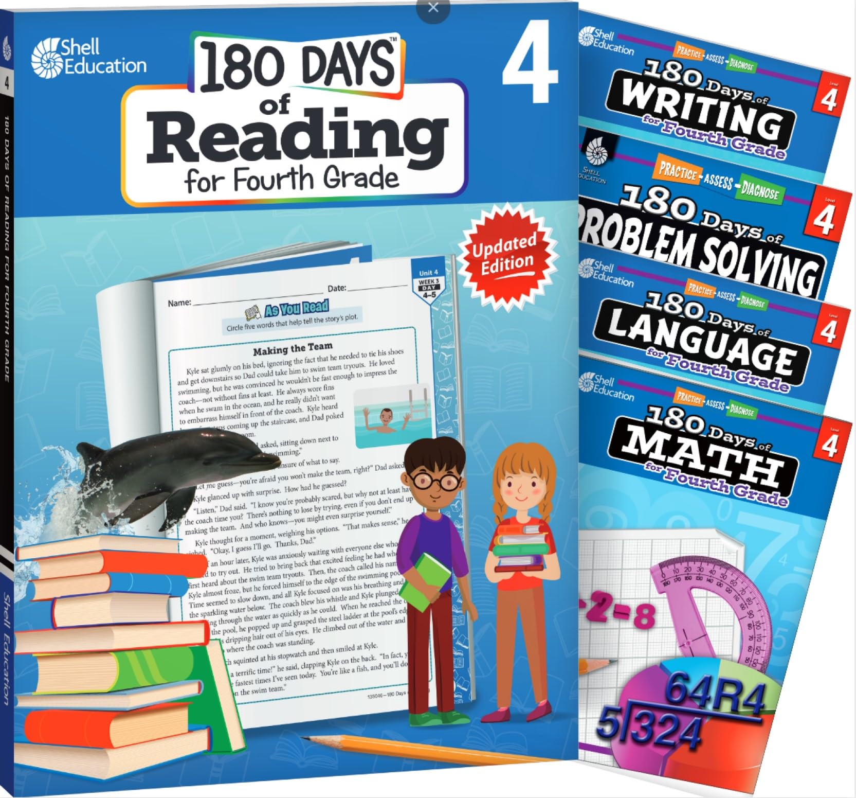 180 Days of Fourth Grade Practice, 4th Grade Workbook Set for Kids Ages 8-10, Includes 5 Assorted Fourth Grade Workbooks to Practice Math, Reading, ... Problem Solving Skills (180 Days of Practice)