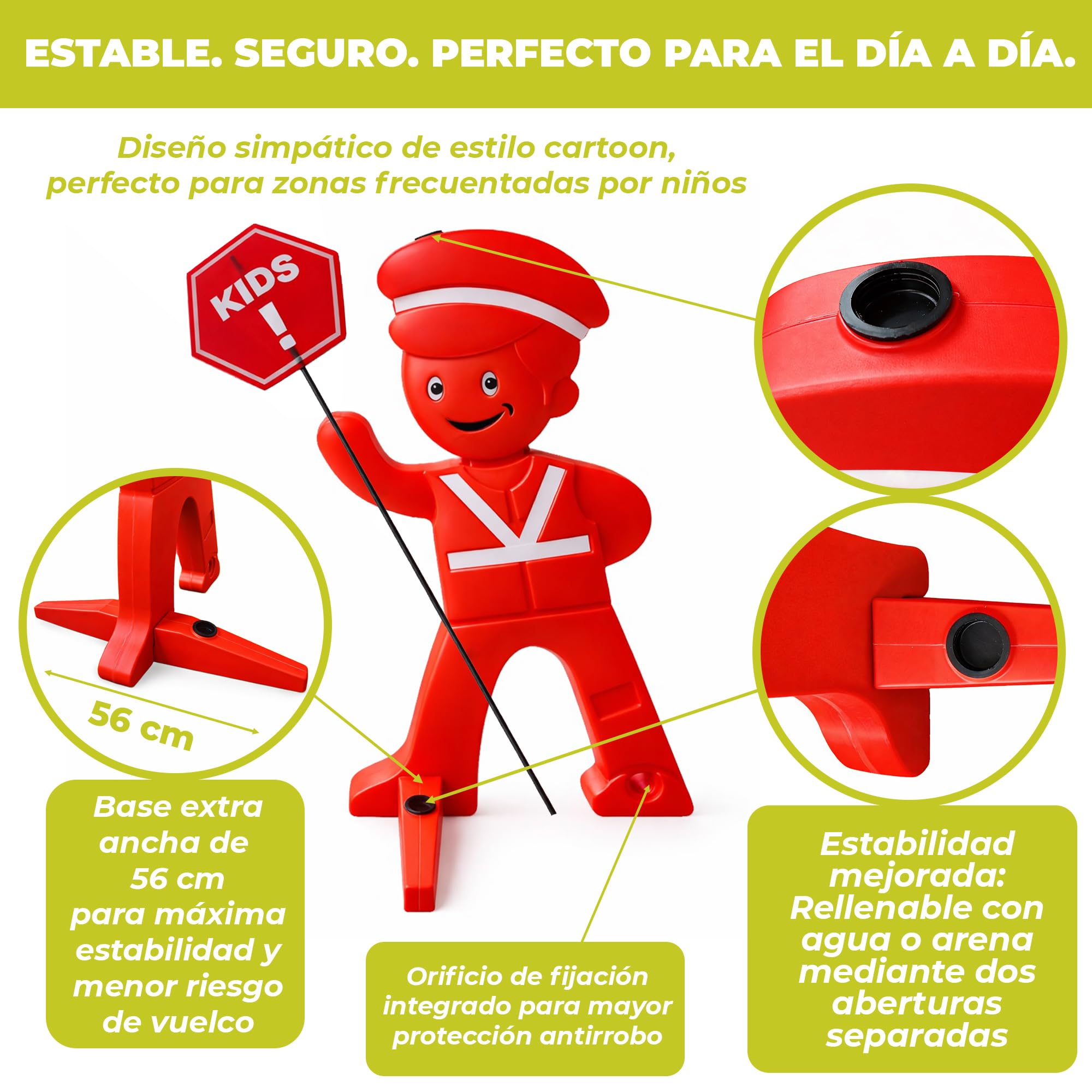 Señal Niños Jugando – Señal Vial Infantil Reflectante para Calle | Base rellenable agua o arena • Alta visibilidad para zonas residenciales