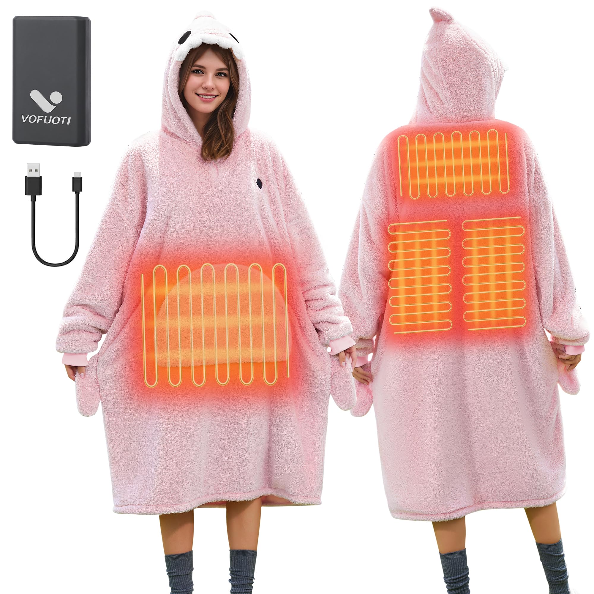 Beheizte Hoodie Decke mit Ärmeln,Heizdecke mit Ärmeln Kabellos mit Akku,10000mAh,Geschenk für Frauen,Tragbare Decke zum Anziehen Erwachsene Kuscheldecke,Weihnachtsgeschenke für Freundin Mütter75*110cm