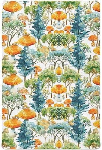 Fitted Crib Sheet for Boys Girls,Mushroom Tree Jersey Knit Baby Sheet for Standard Crib and Toddler Bed Mattresses, Cozy Soft Breathable, 28 x 52 in