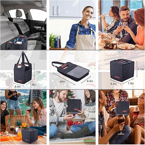 Miniatura 5 de Portabebidas de 4 tazas con asa, reutilizable, aislado, soporte para bebidas para automóvil, plegable, portátil, para viajes y entregas