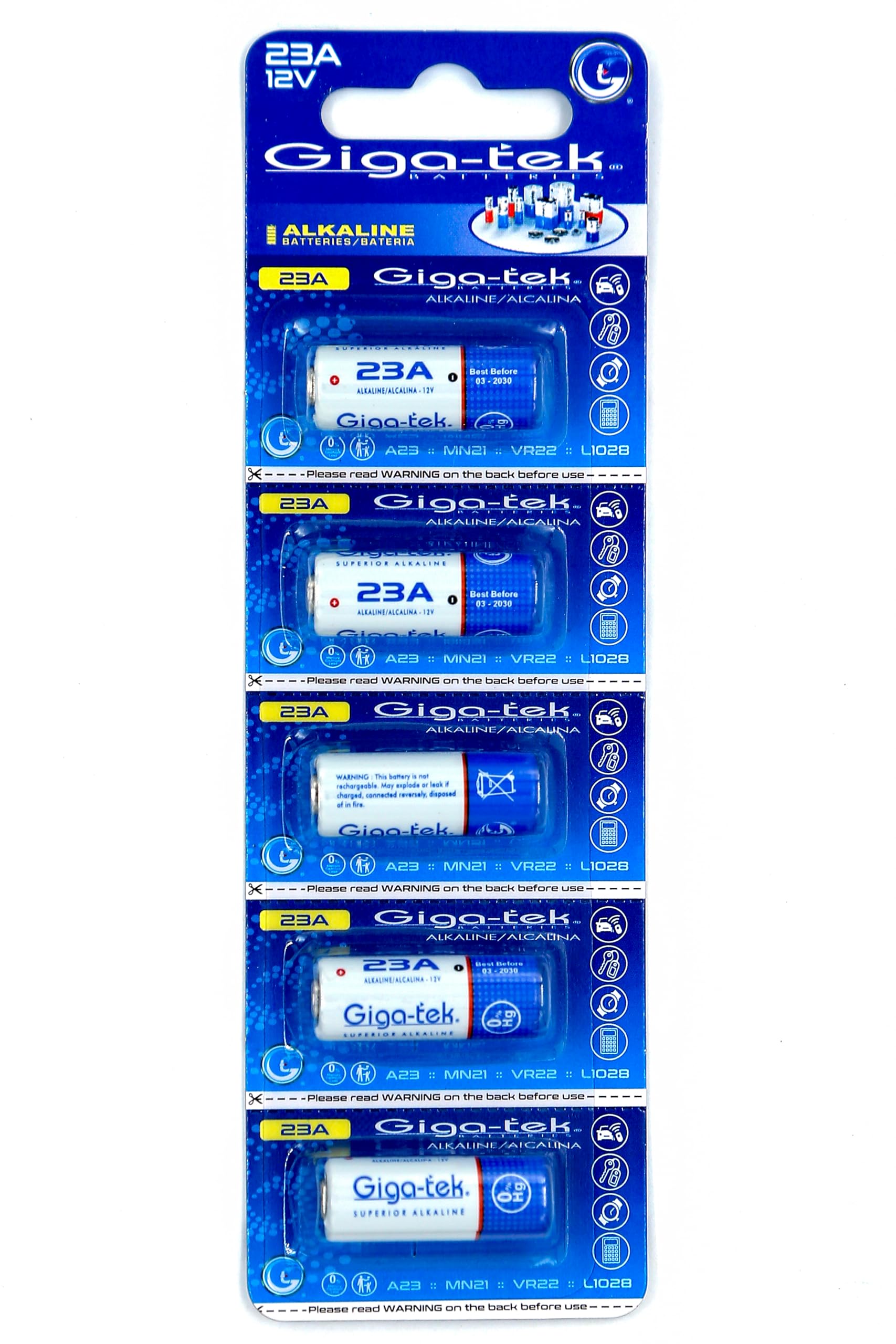 Giga-tek LR23A 12v Alkaline Battery - Pack of 5 - (Compatible Models : A23, MN21, VR22, L1028)-image-3