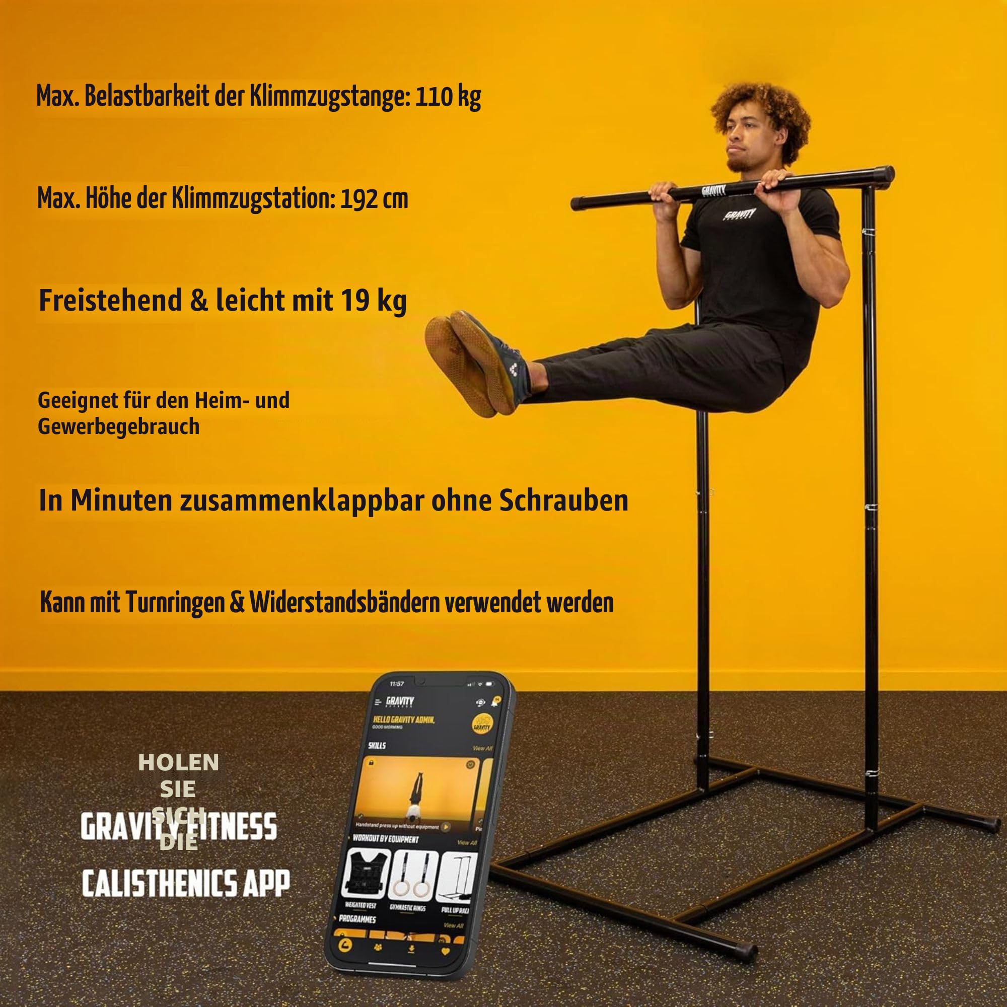 Gravity Fitness Klimmzugstange - Tragbares Klimmzuggestell Home Gym Equipment Calisthenics & Körpergewichtstraining - Verstellbares Klimmzuggestell & Dip-Station