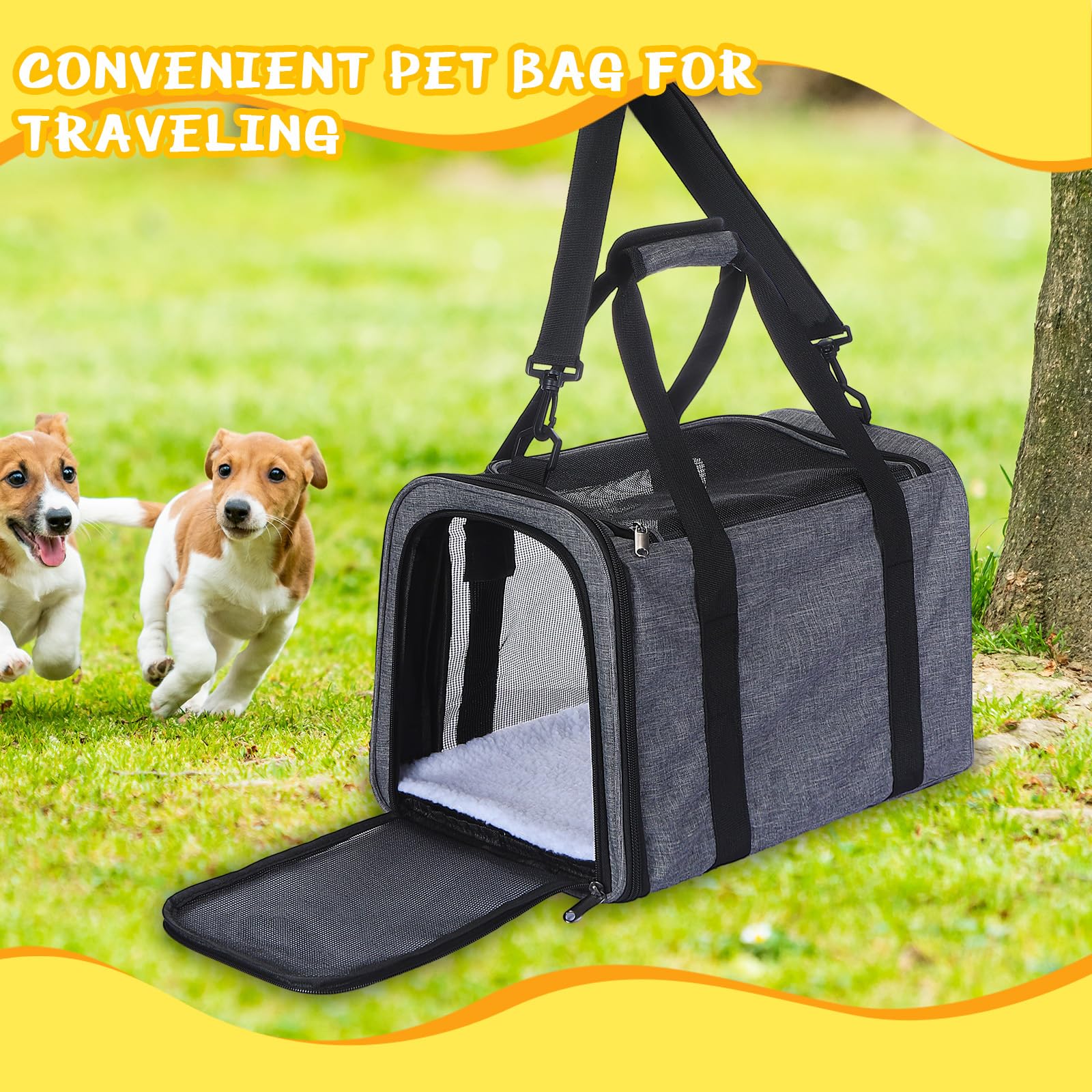 Aliceset 2 transportadores para gatos de lados suaves de 17 x 11 x 11 pulgadas, bolsa de transporte de mascotas aprobada por aerolíneas, plegable, suministros para gatitos pequeños, cachorros, viajes