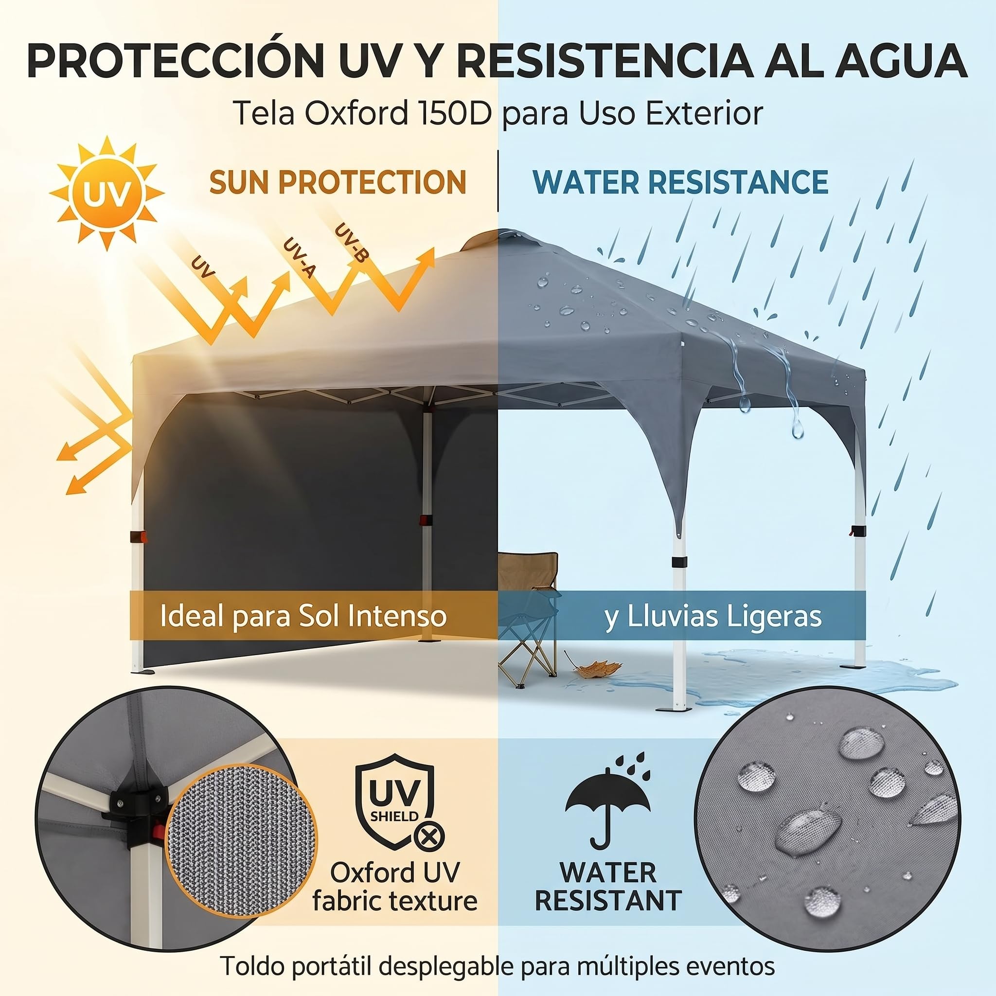 Garvee Carpa Plegable Comercial para Exteriores 3x3 m, Mecanismo de Bloqueo Central, Tejido Oxford 150D con Revestimiento de PU Impermeable, Diseño Ventana de Iglesia Europea, Altura 270 cm, Gris