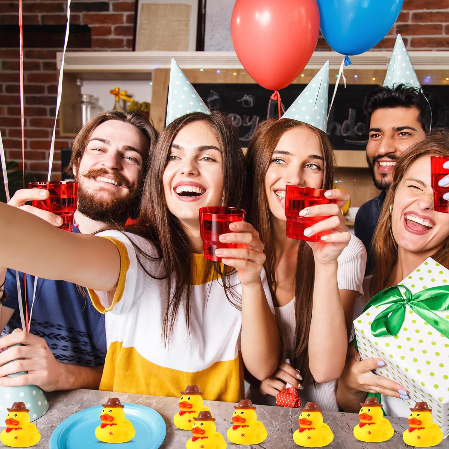 Deekin 24 Pcs Set of Cowboy Rubber Ducks with Hat - Western Rubber Duckies, Mini Ducks for Birthday Celebrations, Wild West Decorations, Party - 2.1 x 2 x 1.9 Inches