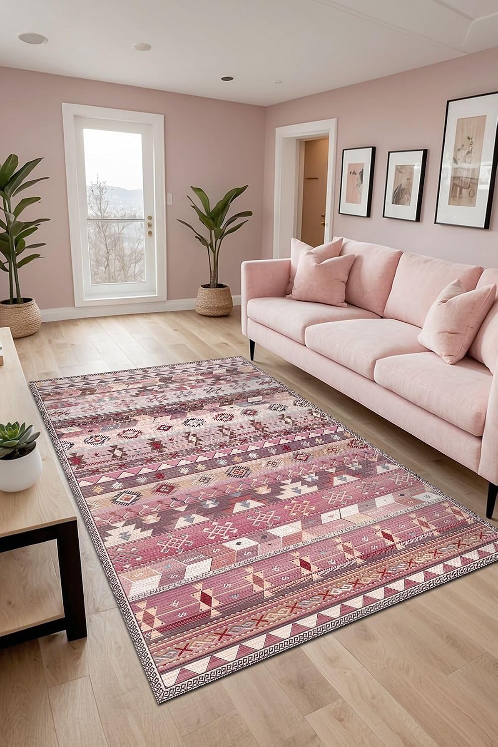 Sanes Kilim Desen Şönil Kaymaz Doğal Pamuk Tabanlı Yıkanabilir Antibakteriyel Çevre Dostu Salon Halısı 100x150