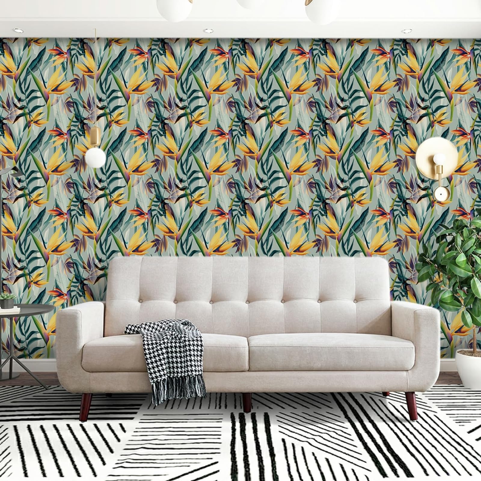 Wallpaper Yellow Plant Peel and Stick Self Adhesive Wallpaper for Living Room Waterproof Vinyl, Art Deco Thicken Sticky Back Plastic Removable