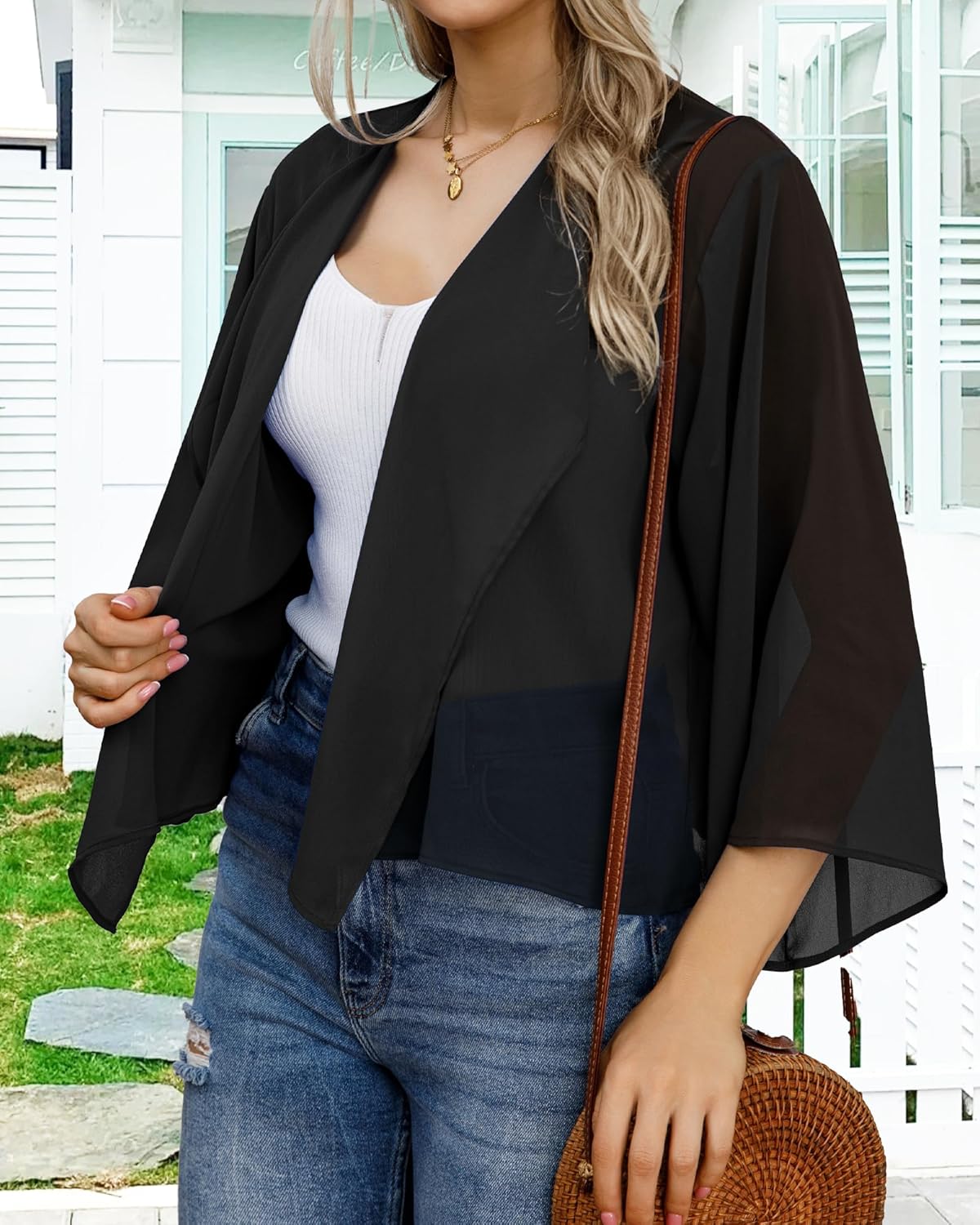 Womens Summer Tops Short Shrugs Kimono Cardigans Casual Chiffon Bolero Jackets - Image 3