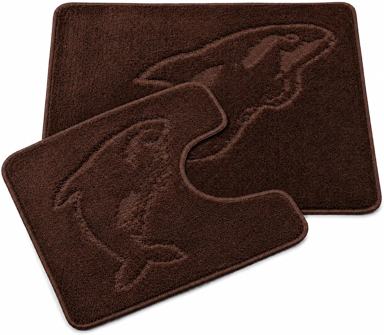 Nightzone Chocolate Dolphin Bath Mat Set 2 Piece Non Slip Pedestal And Bath Mat Set Toilet Bathroom Rug (Chocolate)
