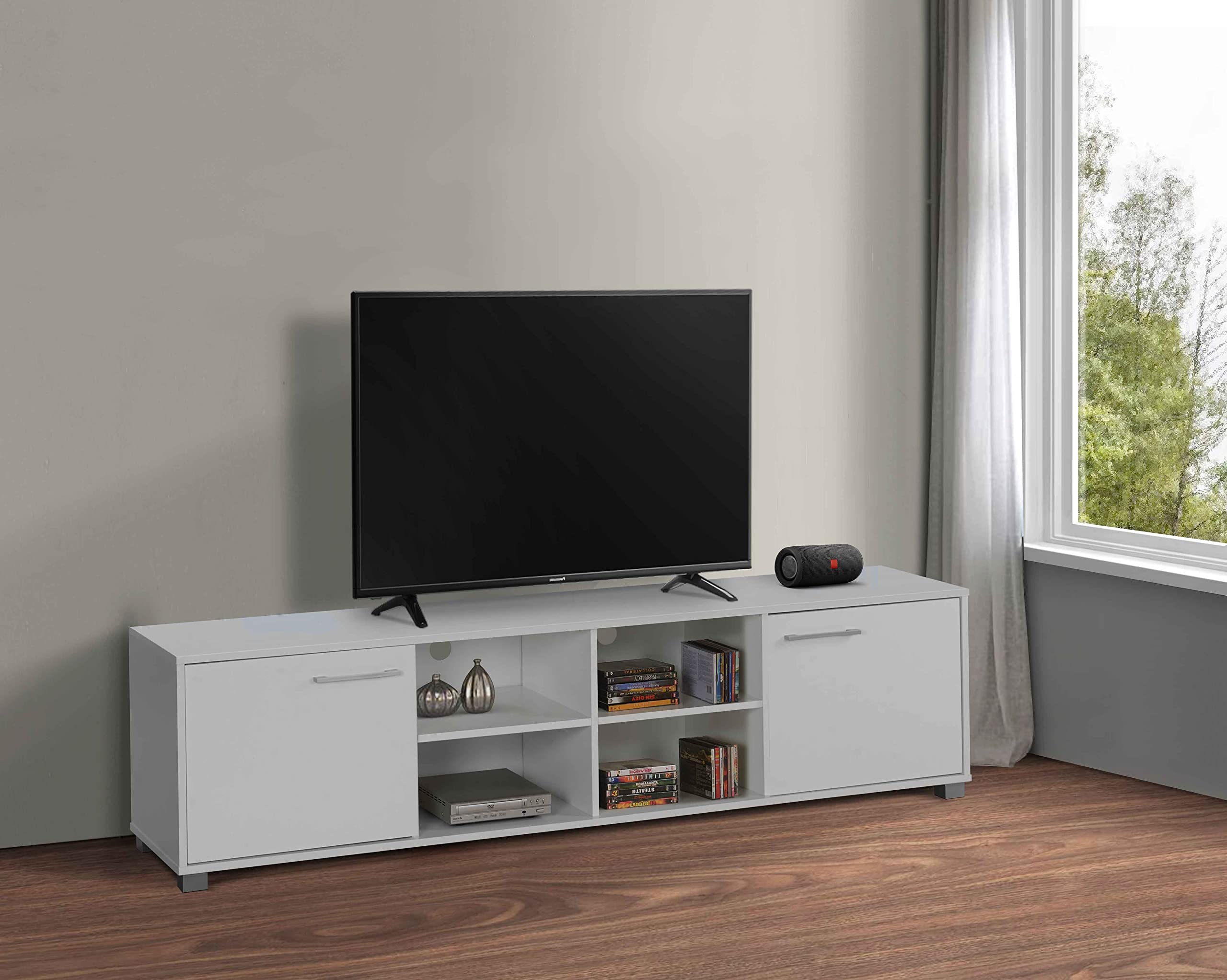 DeckUp Plank Uniti Engineered Wood Entertainment Unit and TV Stand (White, Matte Finish)