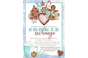 Christmas Cookie Exchange Party Invitation, Christmas Cookie Party Invite with envelopes (Turquoise/Pink)