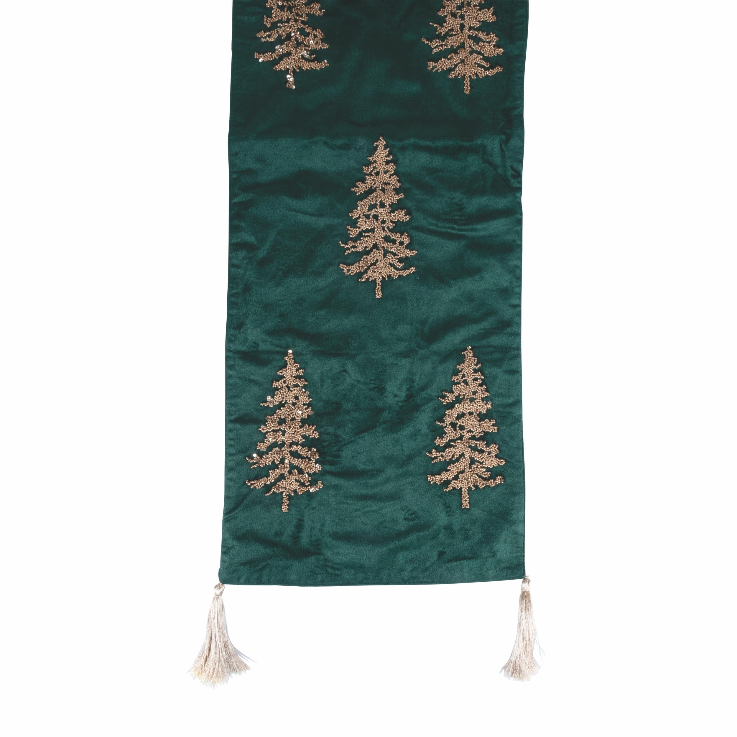 Villa d'Este Home Tivoli Camino de mesa de Navidad de poliéster con efecto terciopelo, decoración dorada, 35 x 182 cm, color verde