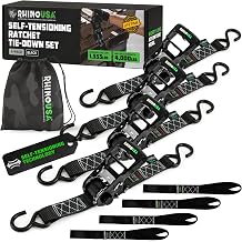 Rhino USA Self Tensioning Ratchet Straps 4 Pack - 1.6in x 15ft Cargo